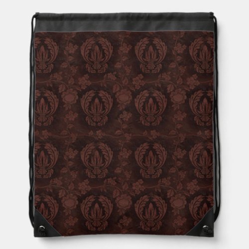 Victorian Tapestry Vintage Damask Brown Pattern Drawstring Bag