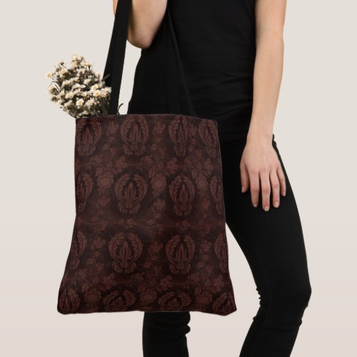 Victorian Tapestry Vintage Damask Brown Pattern Tote Bag