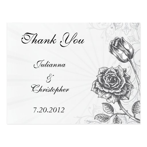 Victorian Tattoo Rose Thank You Wedding Postcard | Zazzle