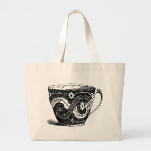Victorian Tea Cup Totebag Large Tote Bag
