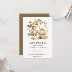 Victorian Tea Party Let's Par Tea 21st Birthday Invitation
