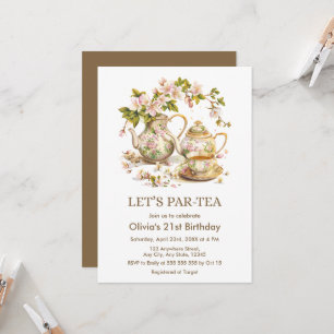 Victorian Tea Party Let's Par Tea 21st Birthday Invitation