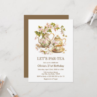 Victorian Tea Party Let's Par Tea 21st Birthday Invitation