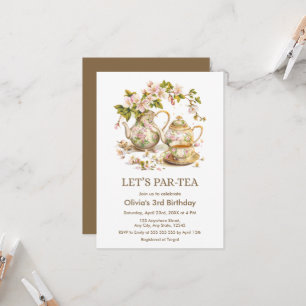 Victorian Tea Party Let's Par Tea 3rd Birthday Invitation