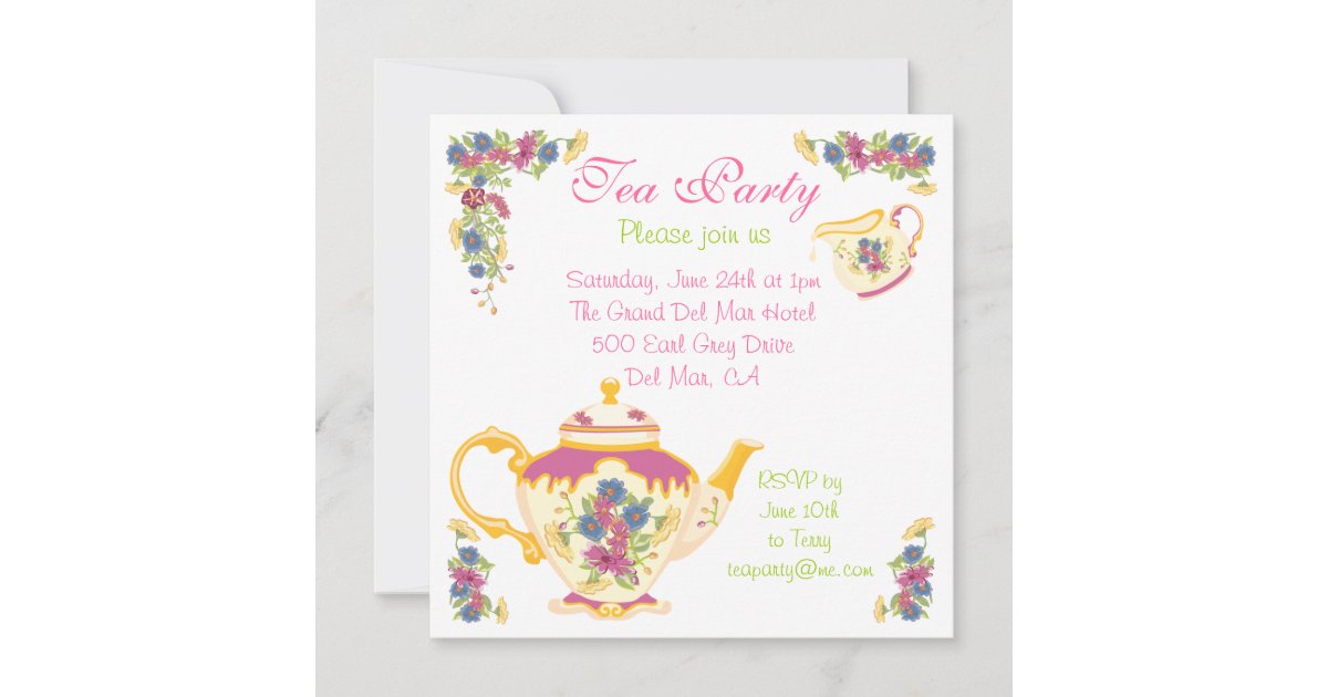 Victorian Tea Pot Tea Party Invitation | Zazzle