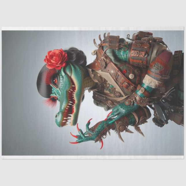 Victorian Teal Scale Stylish Alligator Decoupage Tissue Paper (Front)