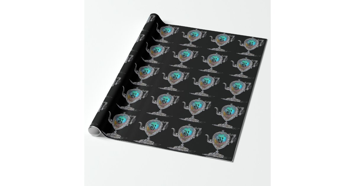 Victorian Teapot Monogram Wrapping Paper Zazzle