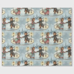 Victorian Teddy Bear Ice Skating Wrapping Paper