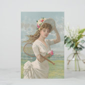 Victorian Tennis Lady with Flowered Hat Antique  (Standing Front)