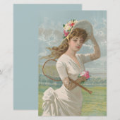 Victorian Tennis Lady with Flowered Hat Antique  (Front/Back)