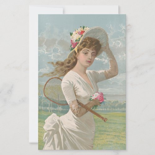 Victorian Tennis Lady with Flowered Hat Antique