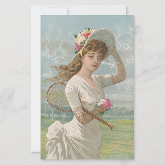 Victorian Tennis Lady with Flowered Hat Antique  (Front)