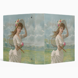 Victorian Tennis Lady with Flowered Hat Antique  3 Ring Binder