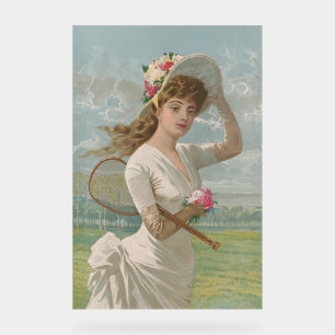 Victorian Tennis Lady with Flowered Hat Antique  Acrylic Sign