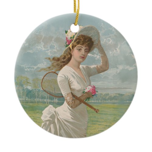 Victorian Tennis Lady with Flowered Hat Antique  Ceramic Ornament