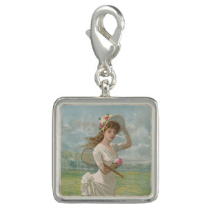 Victorian Tennis Lady with Flowered Hat Antique  Charm