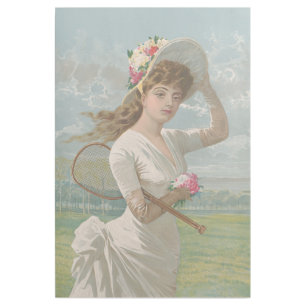 Victorian Tennis Lady with Flowered Hat Antique  Gallery Wrap