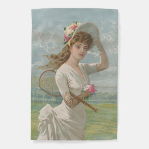 Victorian Tennis Lady with Flowered Hat Antique  Garden Flag