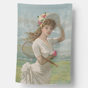 Victorian Tennis Lady with Flowered Hat Antique  House Flag