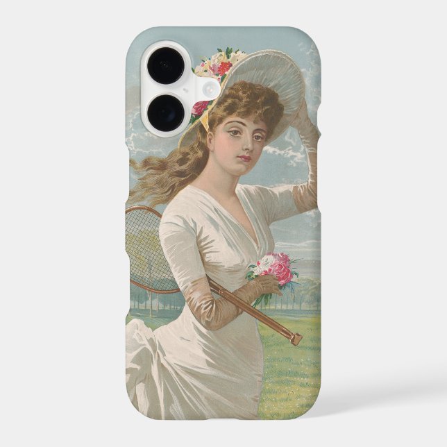 Victorian Tennis Lady with Flowered Hat Antique  iPhone Case (Back)