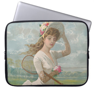 Victorian Tennis Lady with Flowered Hat Antique  Laptop Sleeve