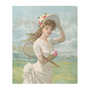 Victorian Tennis Lady with Flowered Hat Antique  Metal Print