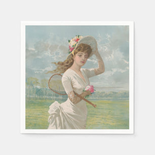Victorian Tennis Lady with Flowered Hat Antique  Napkins