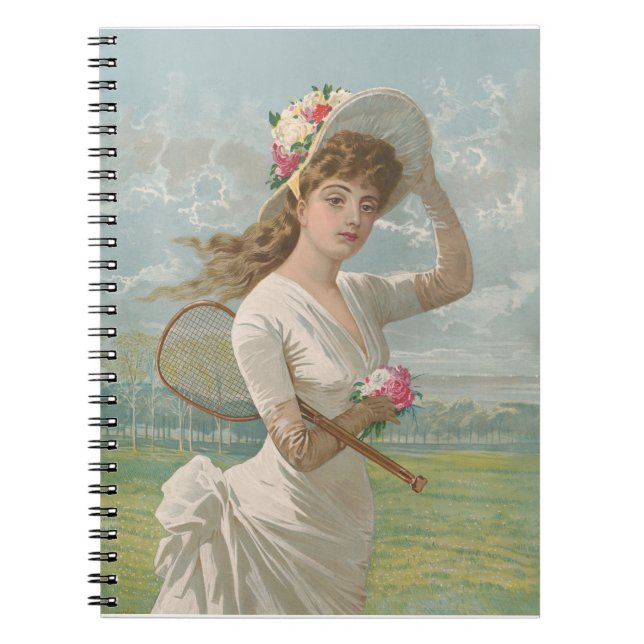 Victorian Tennis Lady with Flowered Hat Antique  Notebook (Front)