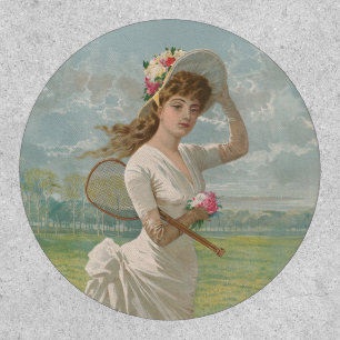 Victorian Tennis Lady with Flowered Hat Antique  Patch
