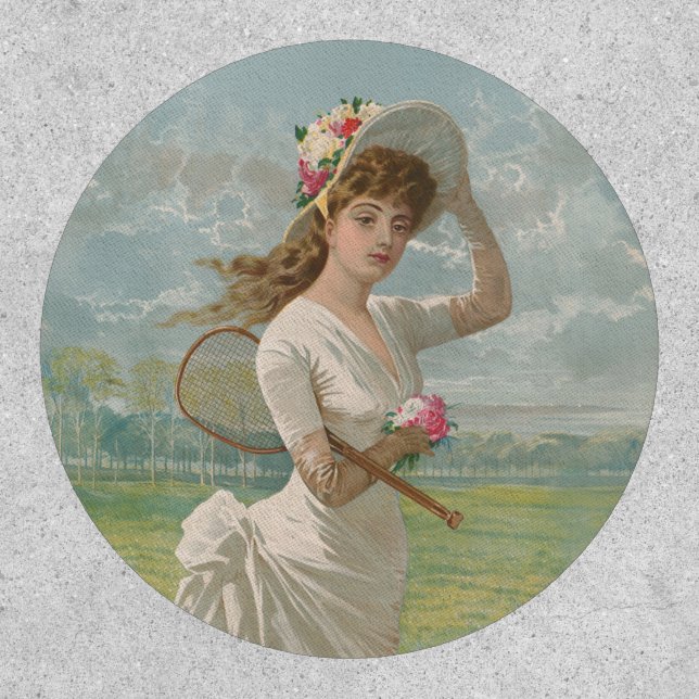 Victorian Tennis Lady with Flowered Hat Antique  Patch (Front)