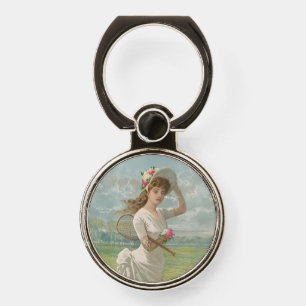 Victorian Tennis Lady with Flowered Hat Antique  Phone Ring Stand