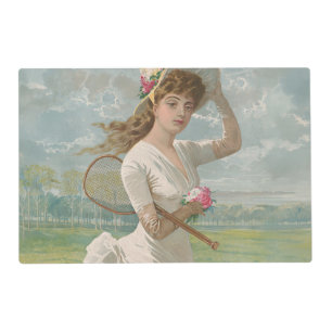 Victorian Tennis Lady with Flowered Hat Antique  Placemat