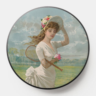 Victorian Tennis Lady with Flowered Hat Antique  PopSocket