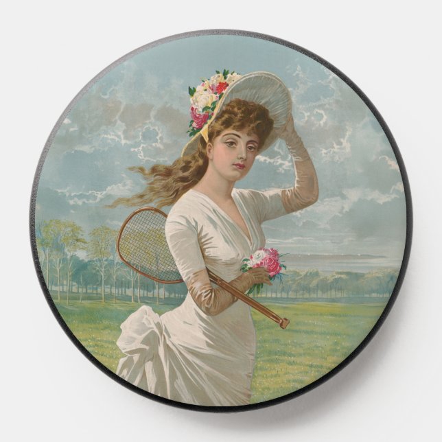Victorian Tennis Lady with Flowered Hat Antique  PopSocket (Popsocket)