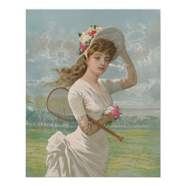 Victorian Tennis Lady with Flowered Hat Antique  Poster (Front)
