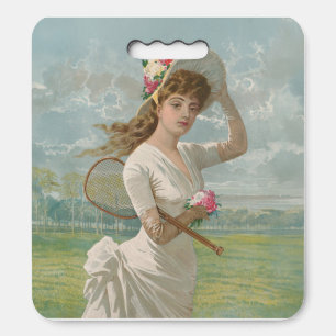 Victorian Tennis Lady with Flowered Hat Antique  Seat Cushion