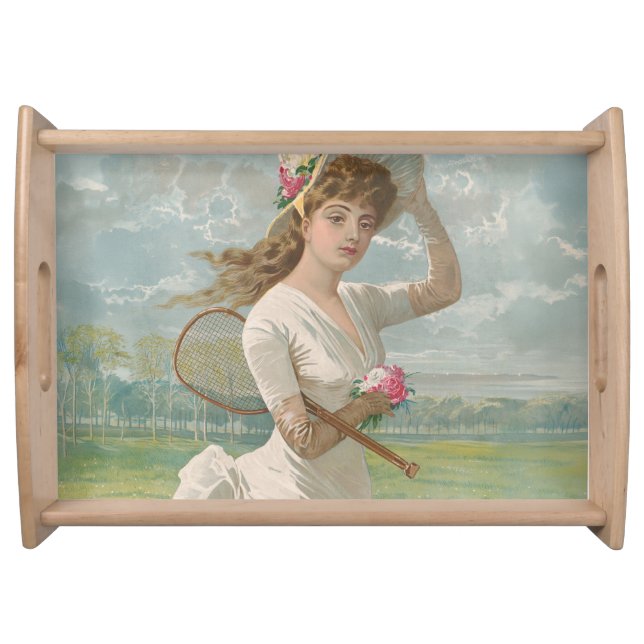 Victorian Tennis Lady with Flowered Hat Antique  Serving Tray (Front)