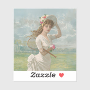 Victorian Tennis Lady with Flowered Hat Antique  Sticker