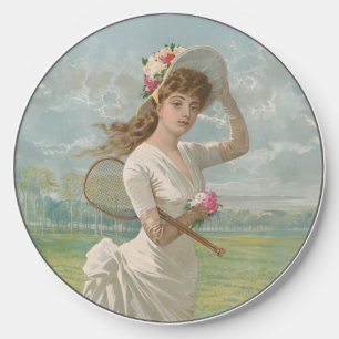 Victorian Tennis Lady with Flowered Hat Antique  Wireless Charger