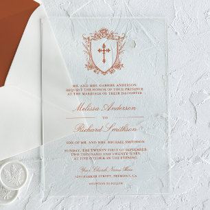 Victorian Terracotta Catholic Wedding Acrylic Invitations