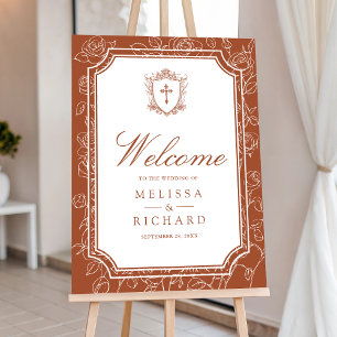 Victorian Terracotta Catholic Wedding Welcome Sign