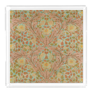 Victorian Terracotta Rose and Leaf Botanical Print Acrylic Tray