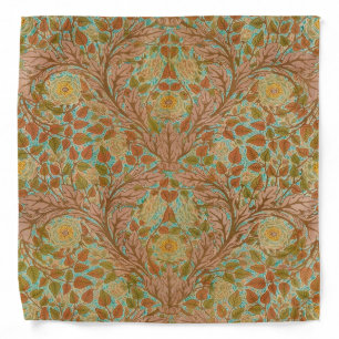 Victorian Terracotta Rose and Leaf Botanical Print Bandana