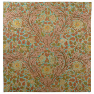Victorian Terracotta Rose and Leaf Botanical Print Cloth Napkin
