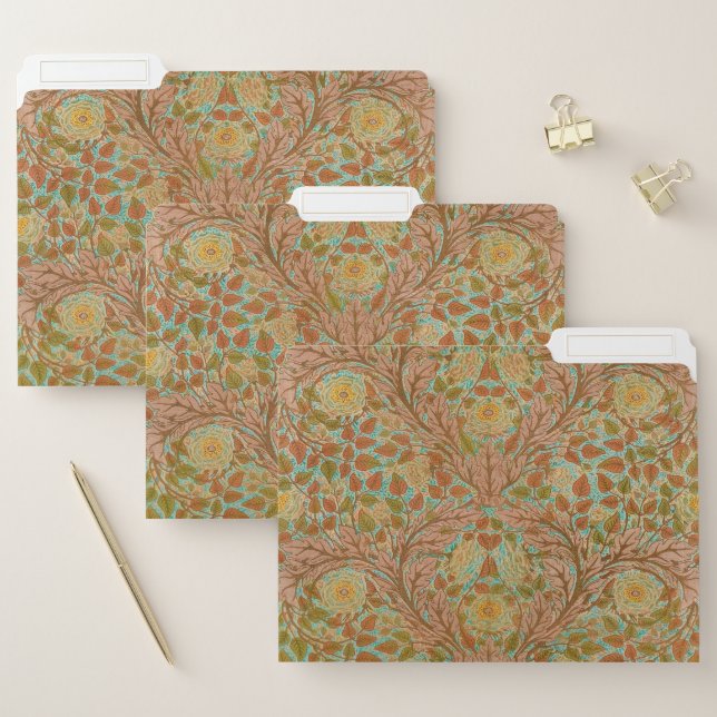 Victorian Terracotta Rose and Leaf Botanical Print File Folder (Set)
