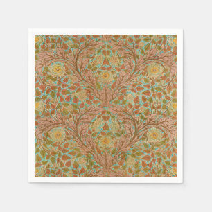 Victorian Terracotta Rose and Leaf Botanical Print Napkins
