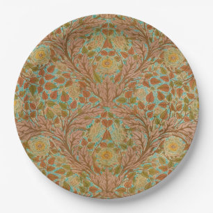 Victorian Terracotta Rose and Leaf Botanical Print Paper Plates