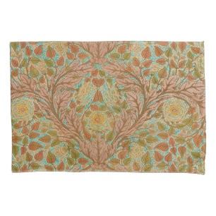 Victorian Terracotta Rose and Leaf Botanical Print Pillow Case