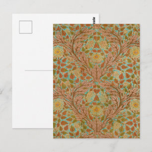Victorian Terracotta Rose and Leaf Botanical Print Postcard