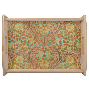 Victorian Terracotta Rose and Leaf Botanical Print Serving Tray